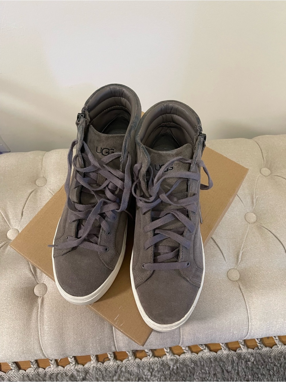 UGG Women's Charcoal Suede Lace-Up High Top Sneakers